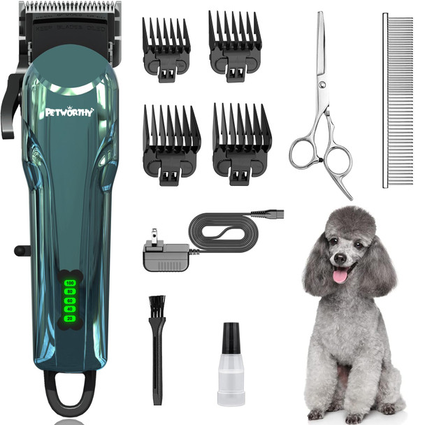 Petworthy Quiet Dog Grooming Kit - 2000Mah Dog Clippers For Heavy Thick Hair Coats Waterproof Rechargeable Cordless Clippers Safe And Easy To Clean Pet Grooming