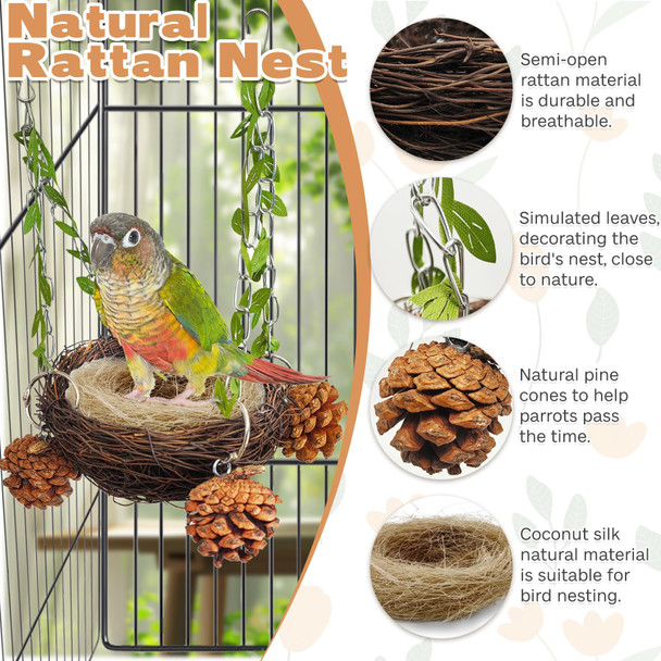 Pinvnby Natural Coconut Shell Bird Nest For Cage Coconut Fiber With Warm Pad Coconut Hide Bird Swing Toys For Bird Conure Budgie Cockatiel Lovebird Sugar Glider Canary Hamster