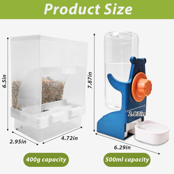 Pinvnby 2 Pcs No Mess Bird Feeder Water Dispenser Set Automatic Birds Water Feeder Parakeet Seed Food Feeding Drinker For Cage Plastic Parrot Feeder Accessories For Parakeets Cockatiel Lovebird