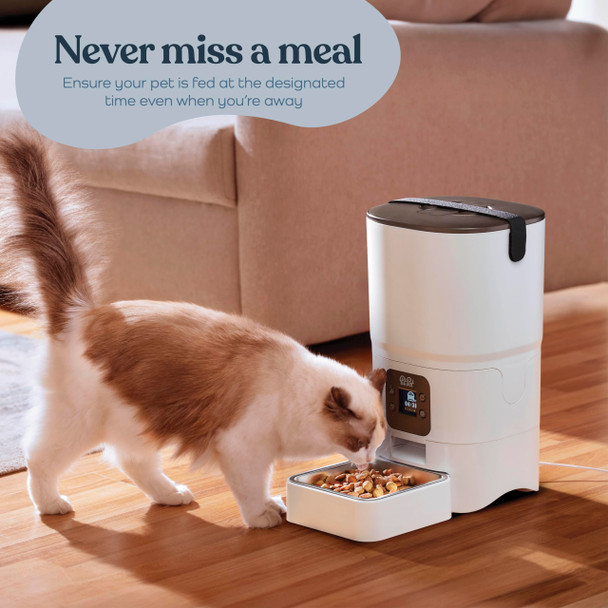 Pitpet Smart Automatic Cat Feeder - 6-L Reliable Automatic Cat Food Dispenser With Display Lcd Screen For Easy Set Up - (White)