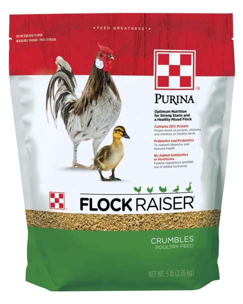 Purina Flock Raiser Crumbles Poultry Feed Nutritionally Complete - 5 Pound (5 Lb) Bag