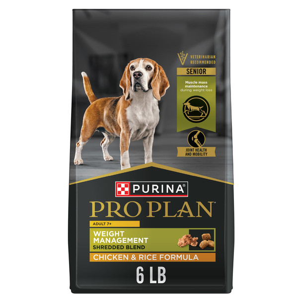 Purina Pro Plan Adult 7 Plus Weight Management Shredded Blend Chicken And Rice Formula Senior Dog Food - 6 Lb. Bag
