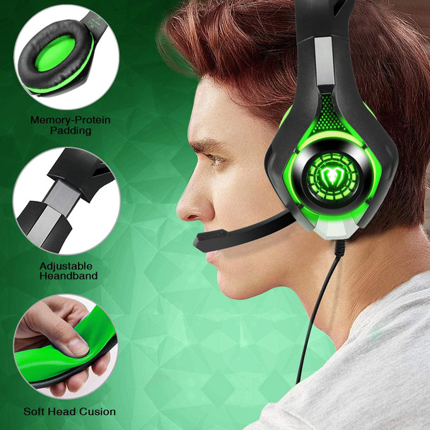 3.5mm PS4 Gaming Headset Headphone with Microphone and LED Light Compatible with Playstation 4, PS5, Xbox one, PC (Green) 3.5mm PS4 Gaming Headset Headphone with Microphone and LED Light Compatible with Playstation 4, PS5, Xbox one, PC (Green)