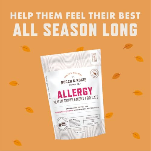 Rocco & Roxie Supply Co. Seasonal Allergy Relief For Cats Cat Supplements & Vitamins Probiotics To Support Gut Health Fish Oil For Skin Sneezing & Itching From Seasonal Allergies Tart Cherry Immune Support