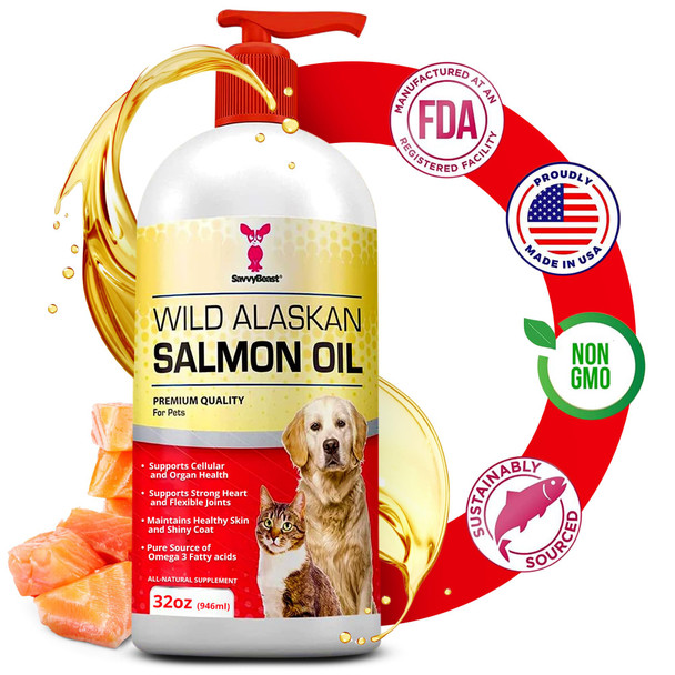 Savvybeast Wild Alaskan Salmon Oil For Dogs Cats & Ferrets Ãƒ¢Ã‚Š¬Ã‚‚¬Å’ Omega-3 Fish Oil Pet Supplement With Epa & Dha Ãƒ¢Ã‚Š¬Ã‚‚¬Å’ Supports Skin Coat Joints Heart Brain Itch Relief & Immune Ãƒ¢Ã‚Š¬Ã‚‚¬Å’ Unscented Ãƒ¢Ã‚Š¬Ã‚‚¬Å’ 16 Oz