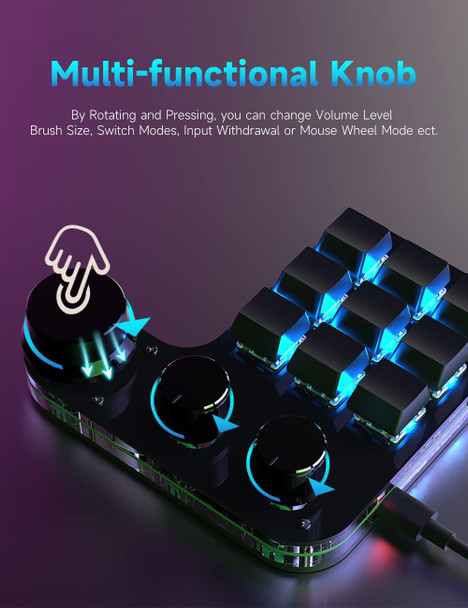 USB Mini Macro Mechanical Gaming Keyboard, Programming KeyPad with 3 Knobs, RGB LED KeyPad Macro Support One-Handed,OSU,One-Click Start DIY Hotkeys (9Key Wired)