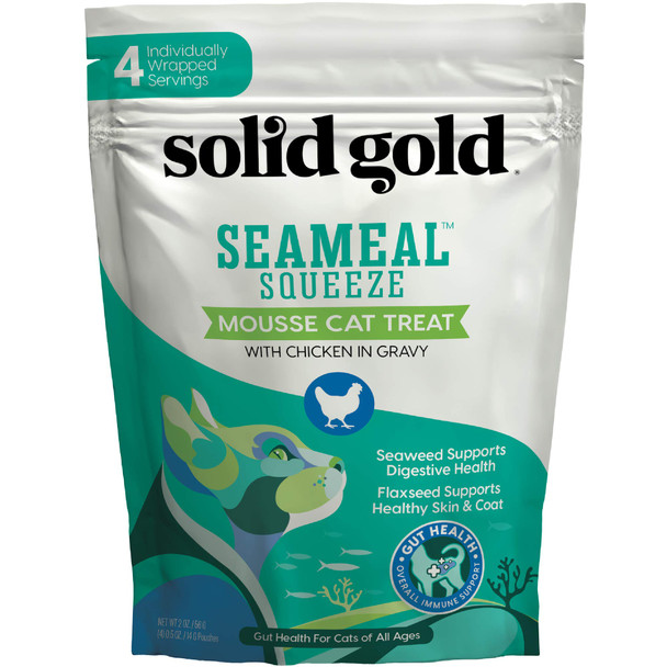 Solid Gold Lickable Cat Treats - Limited Ingredient Chicken Seamealã£¢Ã‚‚¬Å½Ã¢¢ Squeezable Healthy Cat Treats For Indoor Cats - Snack & Topper Squeeze Ups For Cats W/Seaweed For Gut & Immune Support - 3Oz/30Ct