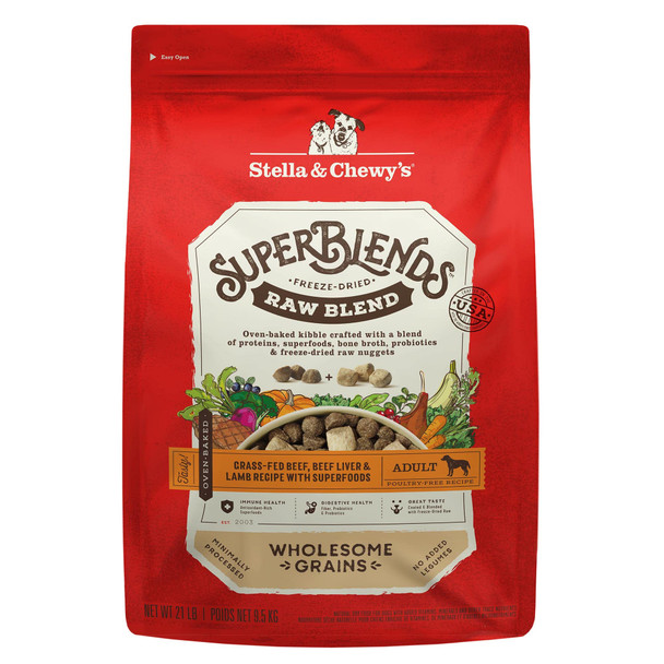 Stella & Chewy'S Superblends Raw Blend Wholesome Grains Grass-Fed Beef Beef Liver & Lamb Recipe With Superfoods 3.25 Lb. Bag
