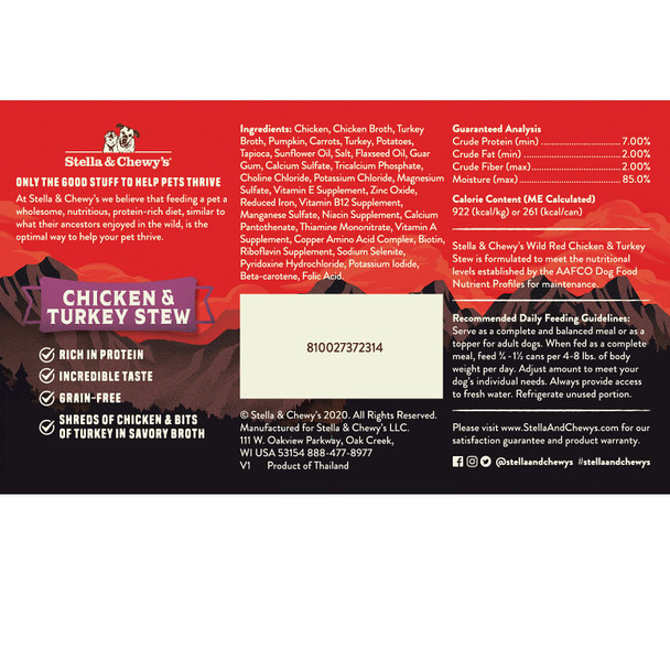 Stella & Chewy'S Wild Red Wet Dog Food Chicken & Turkey Stew High Protein Recipe 10 Ounce (Pack Of 6)