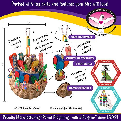 Super Bird Creations Super Bird Creations Sb669 Wicker Foraging Basket Bird Toy For Parrots Cockatiels Ringnecks Medium Conures QuakersCaiques Pionus - Crunchy Multi-Colored Textures - Medium Bird Size 10Ãƒ¢Ã‚Š¬Ã‚ X 4Ãƒ¢Ã‚Š¬Ã‚ X 5Ãƒ¢Ã‚Š¬Ã‚