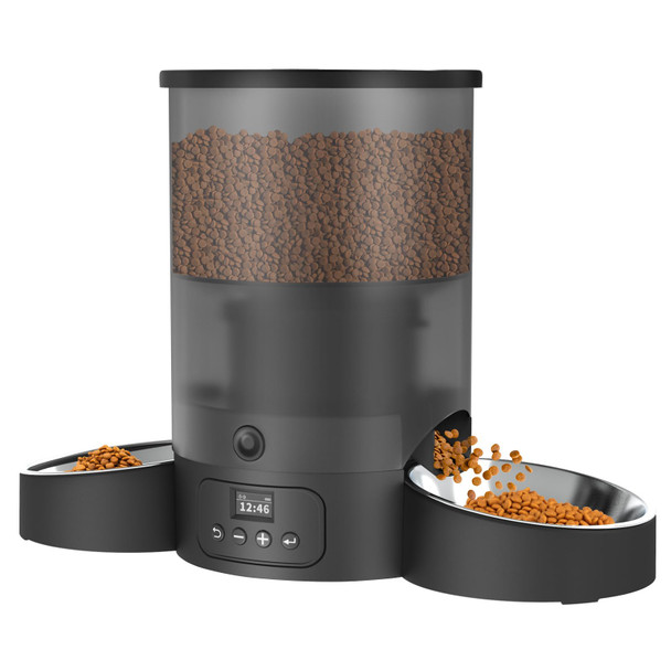 Surdy Automatic Cat Feeder For 2 Cats 3L Food Dispenser Surdy Auto Cat Feeder With 2 Stainless Bowls (Black 3L)