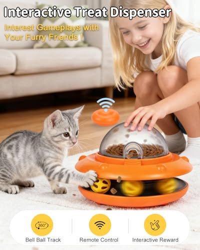 Taglory Interactive Cat Toy Automatic Puzzle Toy For Indoor Cats Treat Dispenser With Remote Control Rechargeable Cat Dry Food Slow Feeder