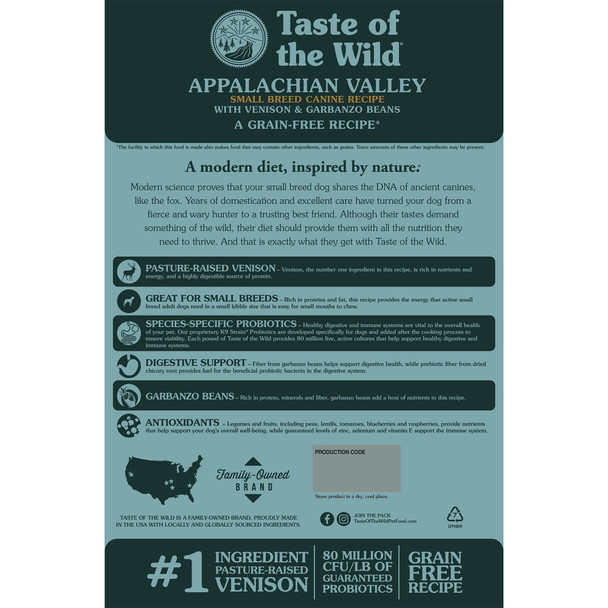 Taste Of The Wild Appalachian Valley Small Breed Grain- Recipe With Roasted Venison Dry Adult Dog Food Made With High Protein From Real Venison 14Lb