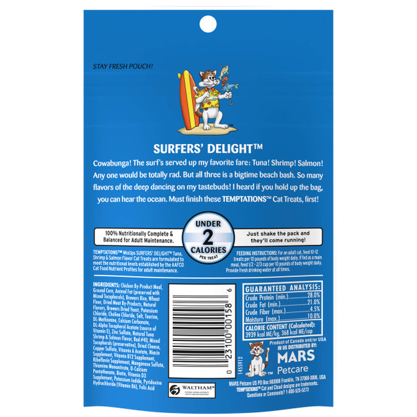 Temptations Mixups Surfer'S Delight Flavor Crunchy And Soft Cat Treats 30 Oz. Tub