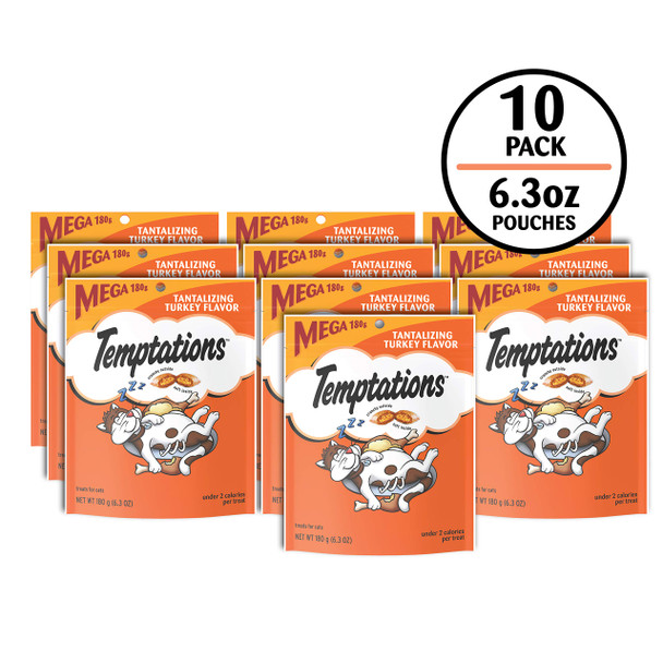 Temptations Classic Crunchy And Soft Cat Treats Tantalizing Turkey Flavor 6.3 Oz. Pouch (Pack Of 10)