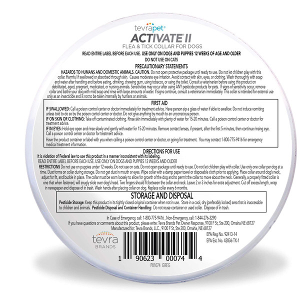 Tevrapet Activate Ii Flea And Tick Collar For Dogs 12 Months Prevention 2 Count For Medium And Large Dogs