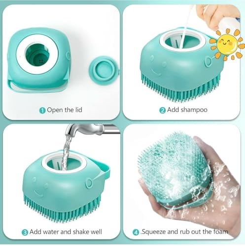 Uniqus Pet Bath Massage Brush With Soap Dispenser Soft Silicone Grooming Tool For Dogs Cats