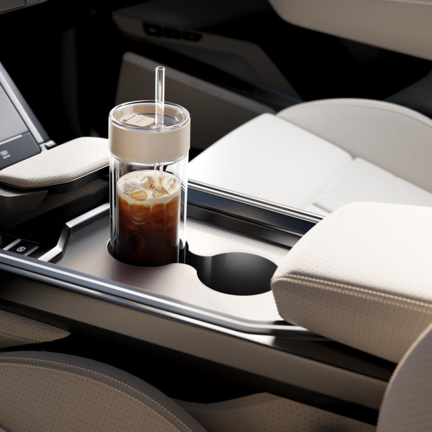 Ember Cold Tumbler 16 oz – Insulated Glass Iced Coffee Cup with Straw & Spill-Proof Lid, Keeps Drinks Cold, Modern Double-Wall Design, Sandstone