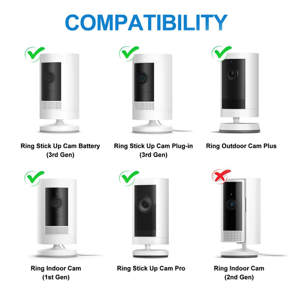 2Pack Adjustable Security Wall Mount Bracket for Ring Stick Up Cam & Ring Indoor Cam(1st Gen), Perfect View Angle for Ring Surveillance Camera System - White