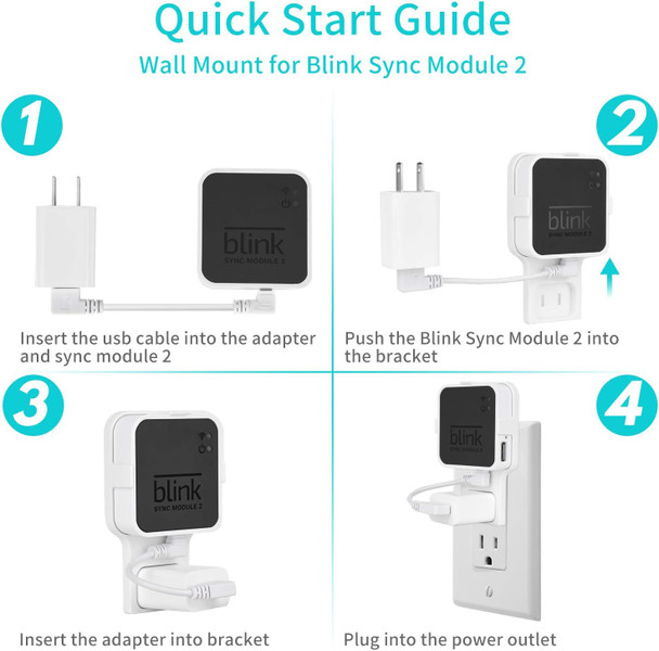 Outlet Wall Mount for Blink Sync Module 2, Mounting Bracket Holder with Short Cable for All-New Blink Outdoor Indoor Home Security Camera Sync Module, No Messy Wires or Screws Outlet Wall Mount for Blink Sync Module 2, Mounting Bracket Holder with Short Cable for All-New Blink Outdoor Indoor Home Security Camera Sync Module, No Messy Wires or Screws