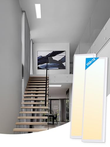 LEONLITE 120V 1x4 FT LED Flat Panel Flush Mount Light, 3 Color Selectable, 30W/40W/46W, UGR19 Anti-Glare, 5%-100% Dimmable, 3500K4000K5000K, 4600LM Built-in Driver Ceiling Light, ETL Listed, 2 Pack