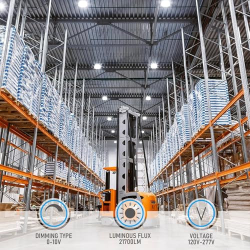 LEONLITE UFO LED High Bay Light with Reflector, Super Bright 21700LM, 120-277V, 0-10V Dimmable with Surge Protection, UL Listed, Commercial LED Light for Warehouse, Shop, Garage, 150W, 5000K Daylight