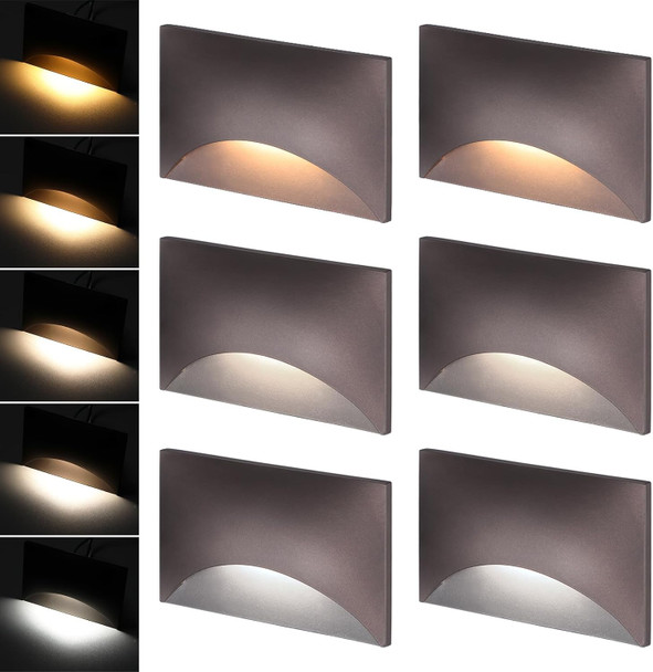 LEONLITE Black 5CCT 120V LED Step Lights, 150LM 5%-100% Dimmable Stair Lights Indoor Outdoor IP65 Waterproof, Aluminum Anti-Glare Shell, CRI90 ETL 2700K/3000K/3500K/4000K/5000K, Pack of 6