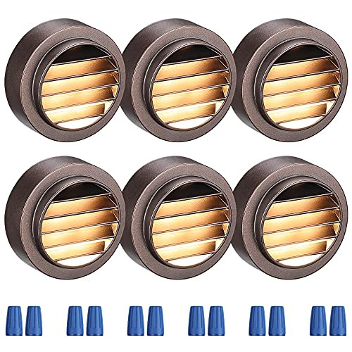 LEONLITE Low Voltage LED Deck Lights, 3W CRI90 12-24V AC/DC Landscape Step Stair Railing Light, IP65 Waterproof Aluminum Surface Mount Louvered Stair Light, 3000K Warm White, Bronze, Pack of 6