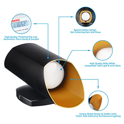 LEONLITE LED Cylinder Up Down Wall Light Outdoor, COB Integrated LED Matte Black Aluminum Wall Sconce, Gold Finish, Waterproof Porch Light, 120V, 3000K Warm White, Pack of 2