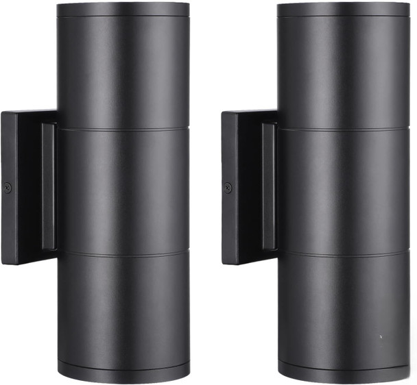 LEONLITE Update Integrated LED Cylinder Up Down Wall Light Outdoor, 120-277V Dimmable Aluminum Waterproof High-end Wall Sconce in 2 Lights, ETL Exterior Front Door Porch Light, 3000K, Pack of 2