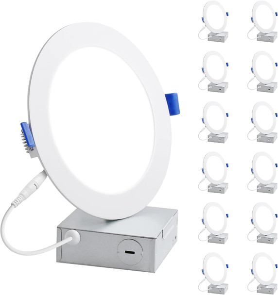 Lepro 6 Pack 6 Inch LED Recessed Ceiling Light with Junction Box, 5000 Kelvin Daylight Wafer Ultra-Thin, 1050 Lumen Dimmable Retrofit Downlight, 12 watt Eqv. 100 watt, ETL, Energy Star & FCC