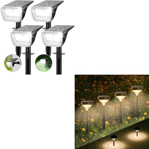 Linkind 60 LEDs Solar Lights for Outside 4 Pack +Solar Pathway Lights 8 Pack