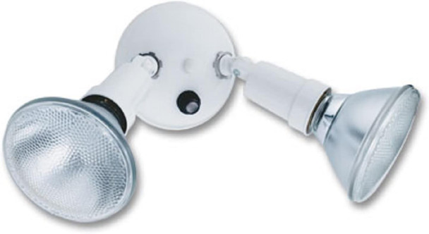 Lithonia Lighting Adjustable Dusk Dawn Security Light Twin Par Outdoor Flood Light Holder Photocell Sensor 120 Volts Uses 2 Lamps Up to 150W (Not Included) White (OFTH 300PR 120 P WH M12)