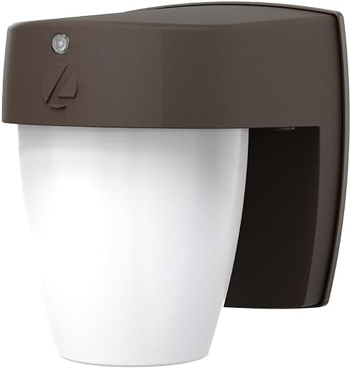 Lithonia Lighting LED Wall Pack Outdoor Light Fixture Wall Sconce for Doorways and Garages 3-in-1 Switchable White Light 3 Diffuser Options Dusk to Dawn Photocell 120V Bronze