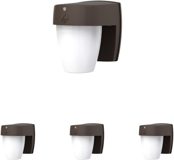 Lithonia Lighting LED Wall Pack Outdoor Light Fixture Wall Sconce for Doorways and Garages 3-in-1 Switchable White Light 3 Diffuser Options Dusk to Dawn Photocell 120V Bronze
