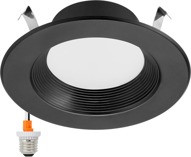 Maxxima 5 in. & 6 in. 5 CCT Retrofit Recessed LED Downlight - 1100 Lumens, E-26 Quick Connect, 5 CCT 2700K/3000K/3500K/4000K/5000K, Dimmable, Ceiling Light Fixture for Kitchen or Hallway, Black Trim