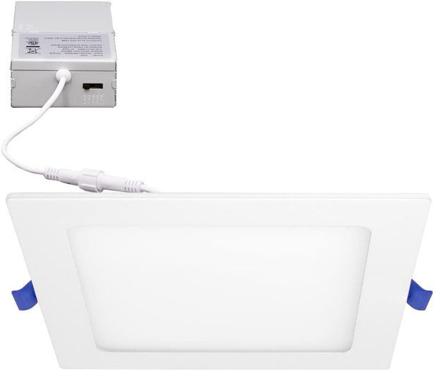 Maxxima 6 in Slim LED Downlight Canless Square 5 CCT Ultra-Thin Recessed, 1000 Lumens Flat Panel Light, Color Select 2700K-5000K (2700K/3000K/3500K/4000K/5000K) IC Rated Dimmable Junction Box Included