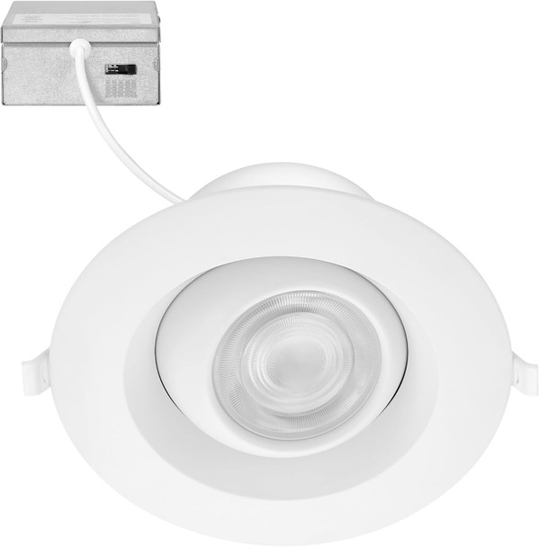 Maxxima 6 in. 5 CCT Adjustable Slim Recessed LED Eyeball Gimbal Downlight, 1400 Lumens, Color Selectable 2700K/3000K/3500K/4000K/5000K, 360° Rotation, Dimmable, Canless, Slim IC Rated, J-Box Included