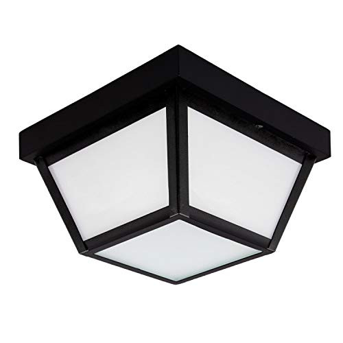 Maxxima 9" Black LED Outdoor Porch Ceiling Light Fixture - Features Frosted Lens, 3000K Warm White, 1,000 Lumens, Wet Rated, Ideal for Entryway, Patio, and Home Exterior Lighting
