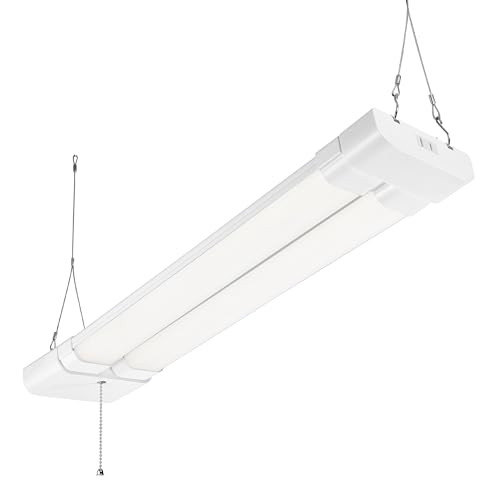 Maxxima 2 ft. Utility LED Adjustable Shop Light Fixture - 5000 Lumens, 50 Watt, Linkable, Frosted Lens 5000K Daylight, Plug in, Pull Chain, Ideal for Garage and Workshop Lighting, Hardware Included