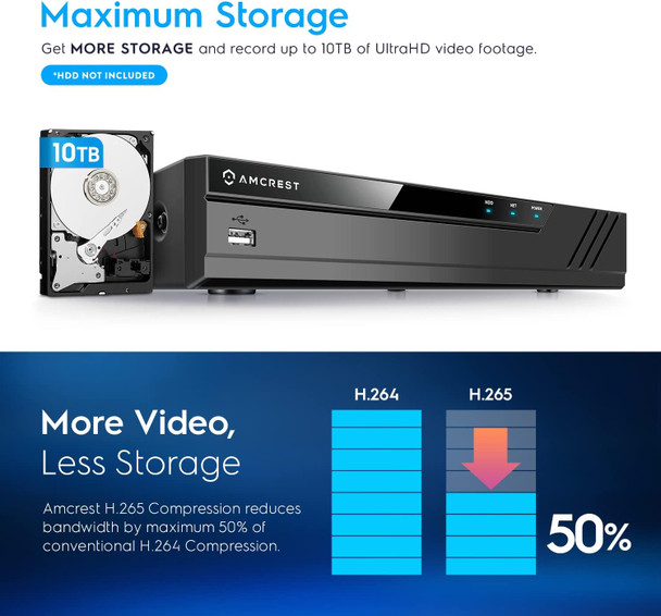 Amcrest 4K 16CH 8 Port PoE NVR (1080p/3MP/4MP/5MP/8MP) Network Video Recorder, 16CH (8-Port PoE) NVR - Supports up to 16 x 8-Megapixel IP Cameras, Supports up to 10TB Hard Drive NV4116E-A2 Amcrest 4K 16CH 8 Port PoE NVR (1080p/3MP/4MP/5MP/8MP) Network Video Recorder, 16CH (8-Port PoE) NVR - Supports up to 16 x 8-Megapixel IP Cameras, Supports up to 10TB Hard Drive NV4116E-A2
