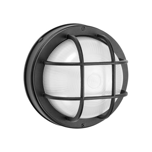 Maxxima LED Outdoor Bulkhead Light, 800 Lumens, 6 CCT 2700K/3000K/3500K/4000K/5000K/6500K, Flush Mount Nautical Round Fixture for Wall or Ceiling, Wet Rated, Aluminum Housing, 12.5 Watts