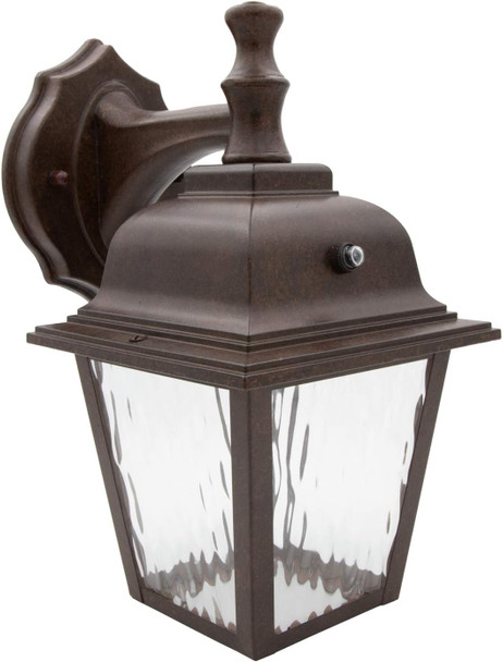 Maxxima LED Porch Lantern Outdoor Wall Light Fixture - Aged Bronze, Clear Water Glass, Photocell Sensor, 875 Lumens, 3000K Warm White, Dusk to Dawn Light Sensor, Exterior Decorative Light