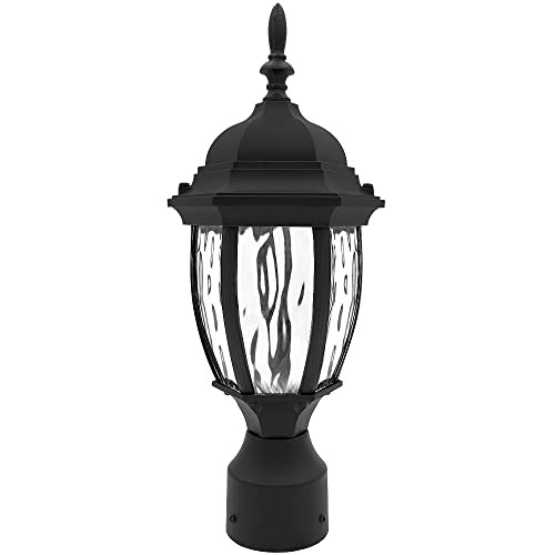 Maxxima LED Outdoor Post Light Pole Lantern with Clear Water Glass Exterior Waterproof Post Mount Light 900 Lumens Driveway Post Light 3000K Warm White