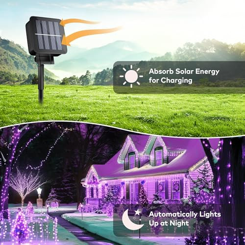 OHLUX 3 Pack Solar String Lights Outdoor, Total 99FT 300LED Solar Powered Fairy Lights Waterproof, 8 Modes Christmas Lights for Christmas Garden Tree Wedding Patio Decor-Purple