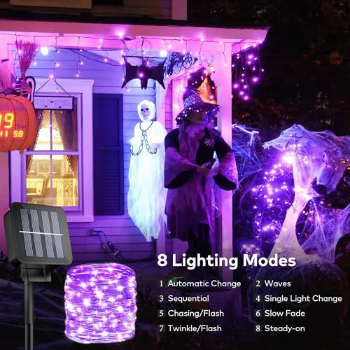 OHLUX 3 Pack Solar String Lights Outdoor, Total 99FT 300LED Solar Powered Fairy Lights Waterproof, 8 Modes Christmas Lights for Christmas Garden Tree Wedding Patio Decor-Purple