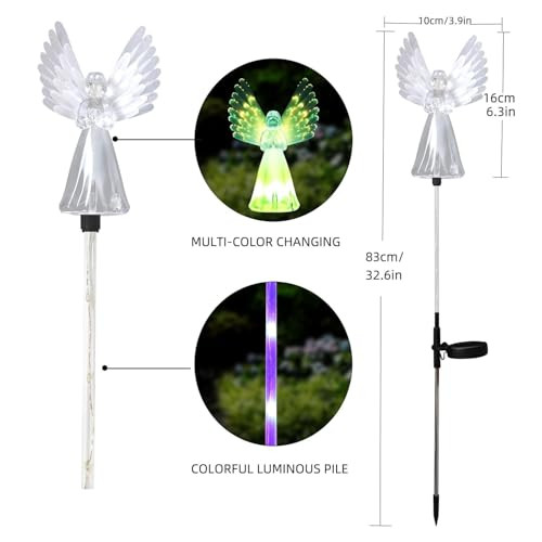 Rirool Angel Solar Lights for Cemetery 2 Pack Solar Lights Outdoor Garden Color Changing Decorative Angel Lights for Yard Patio Pathway Grave Decoration Memorial s