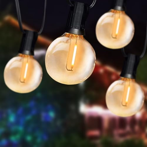 Rirool 25ft Outdoor String Lights G40 LED Globe Bulbs Shatterproof Plastic 25 Sockets Parallel Circuit 1W Per Bulb Waterproof Commercial Grade Patio Lights with Spare Fuse