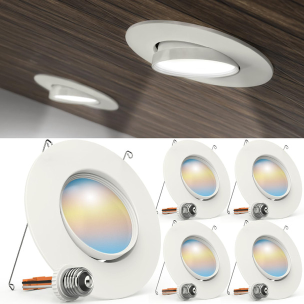 Sunco Lighting Sunco 5/6 Inch LED Can Lights Retrofit Recessed Lighting, Gimbal Downlight Adjustable, 800 LM, 12W=60W, Selectable CCT 2700K/3000K/3500K/4000K/5000K, Dimmable, Damp Rated UL 4 Pack.