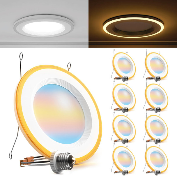 Sunco Lighting Sunco 6 Pack 6 Inch LED Recessed Lighting Retrofit with Night Light, 2700K/3000K/4000K/5000K/6000K Selectable, Dimmable Can Lights, 13W, 1200LM, Damp Rated, Retrofit Installation ETL